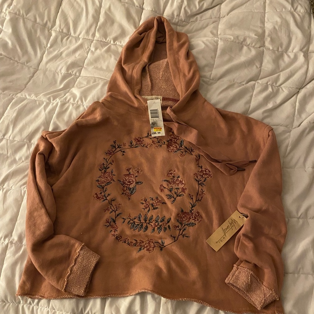 Pink floral skull hoodie